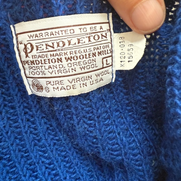 VINTAGE PENDLETON Virgin Wool L Fisherman Sweater 60's - Picture 6 of 7